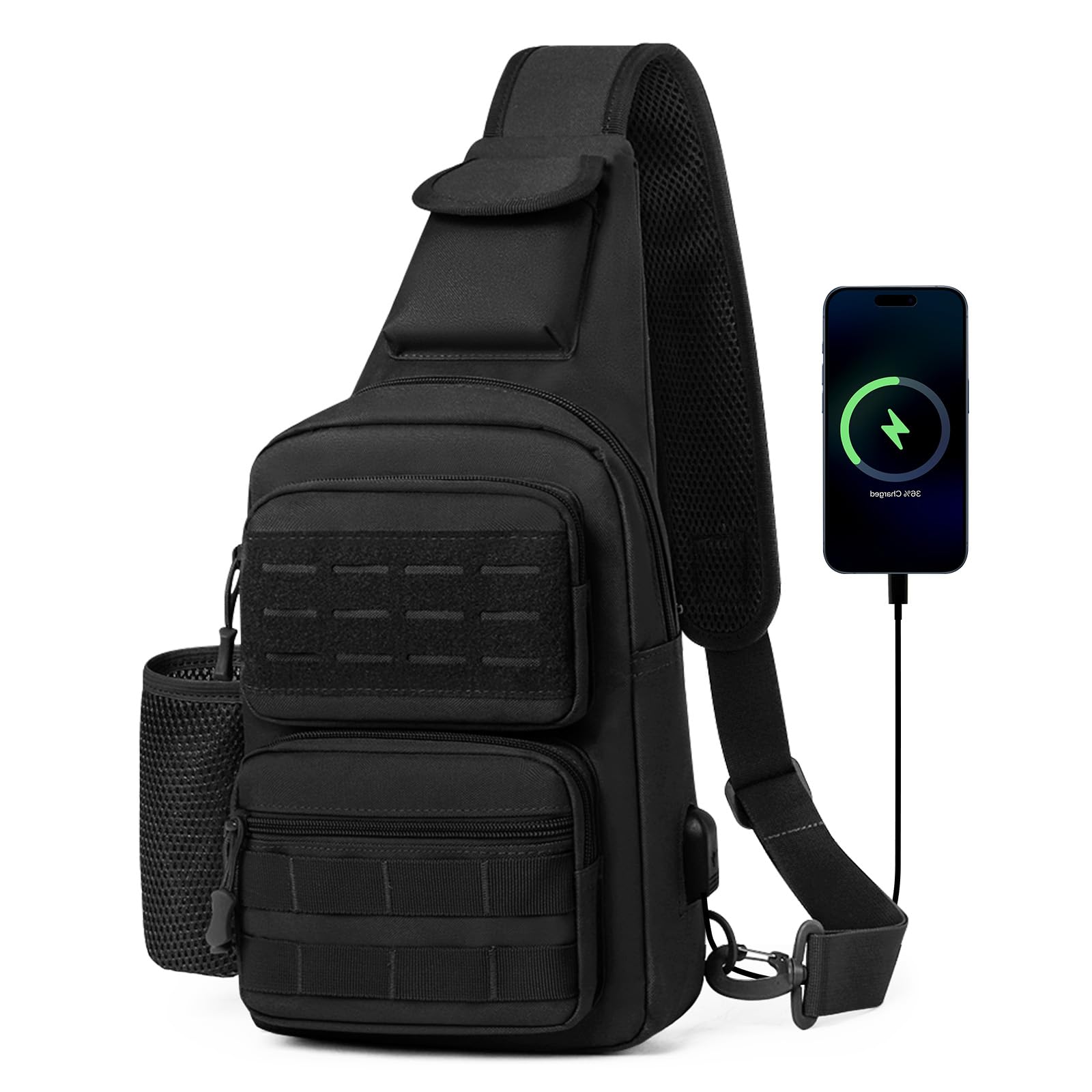 HUNTVP MOLLE Tactical Sling Bag with USB Port, tactical organisation, built for an everyday commute