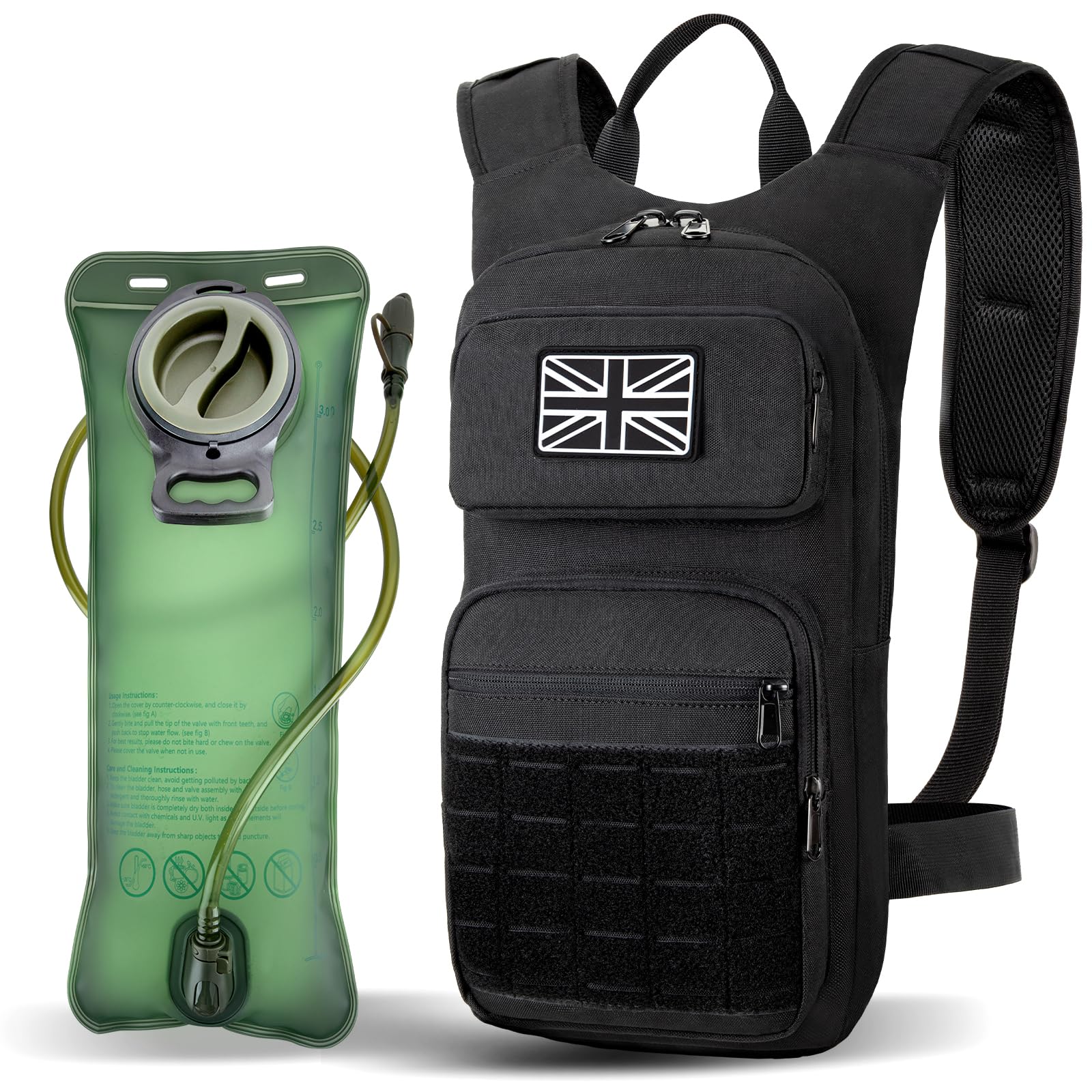 Hydration Tactical Backpack with 3L Bladder, water, sorted, before you’ve packed anything else